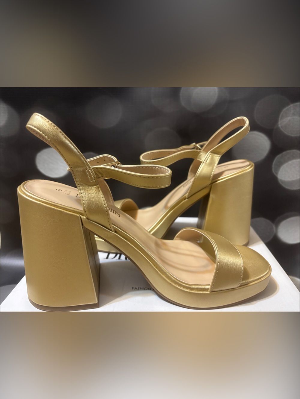 Gold Block Heel Ankle Strap Sandals - Women